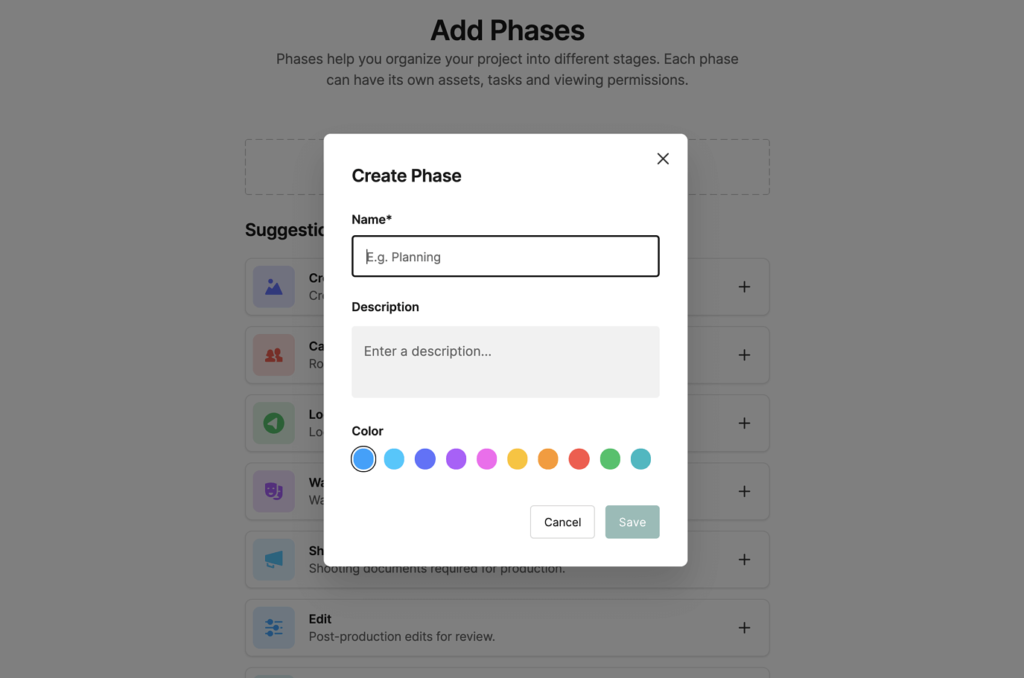 Customize and re-order phases in Assemble's dashboard.