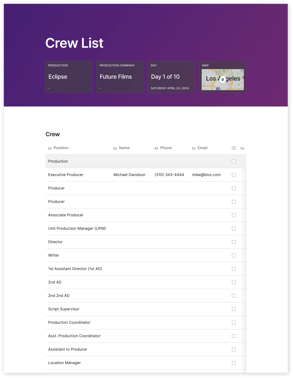 film crew list template