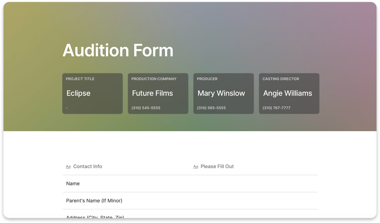 audition form template