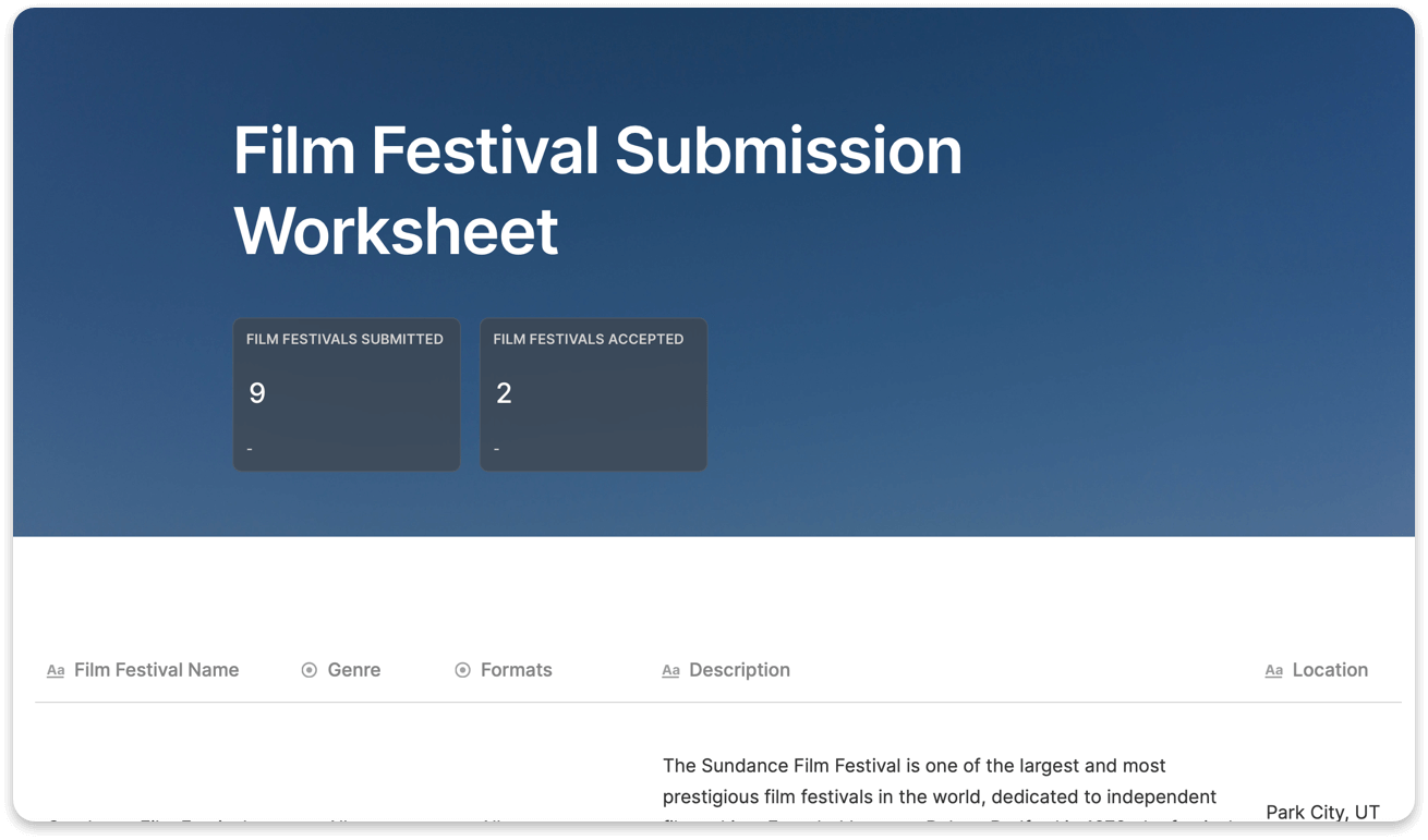 film festival submission tracking template