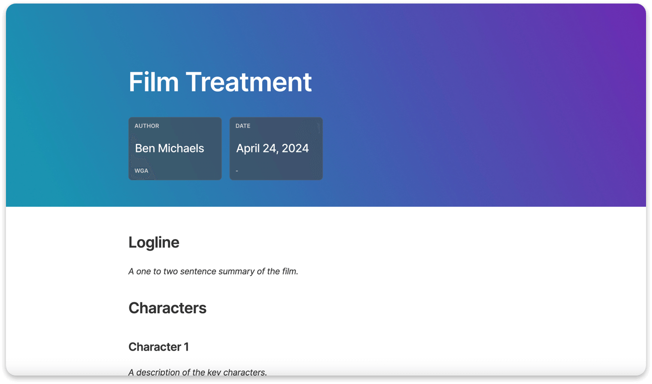 film treatment template