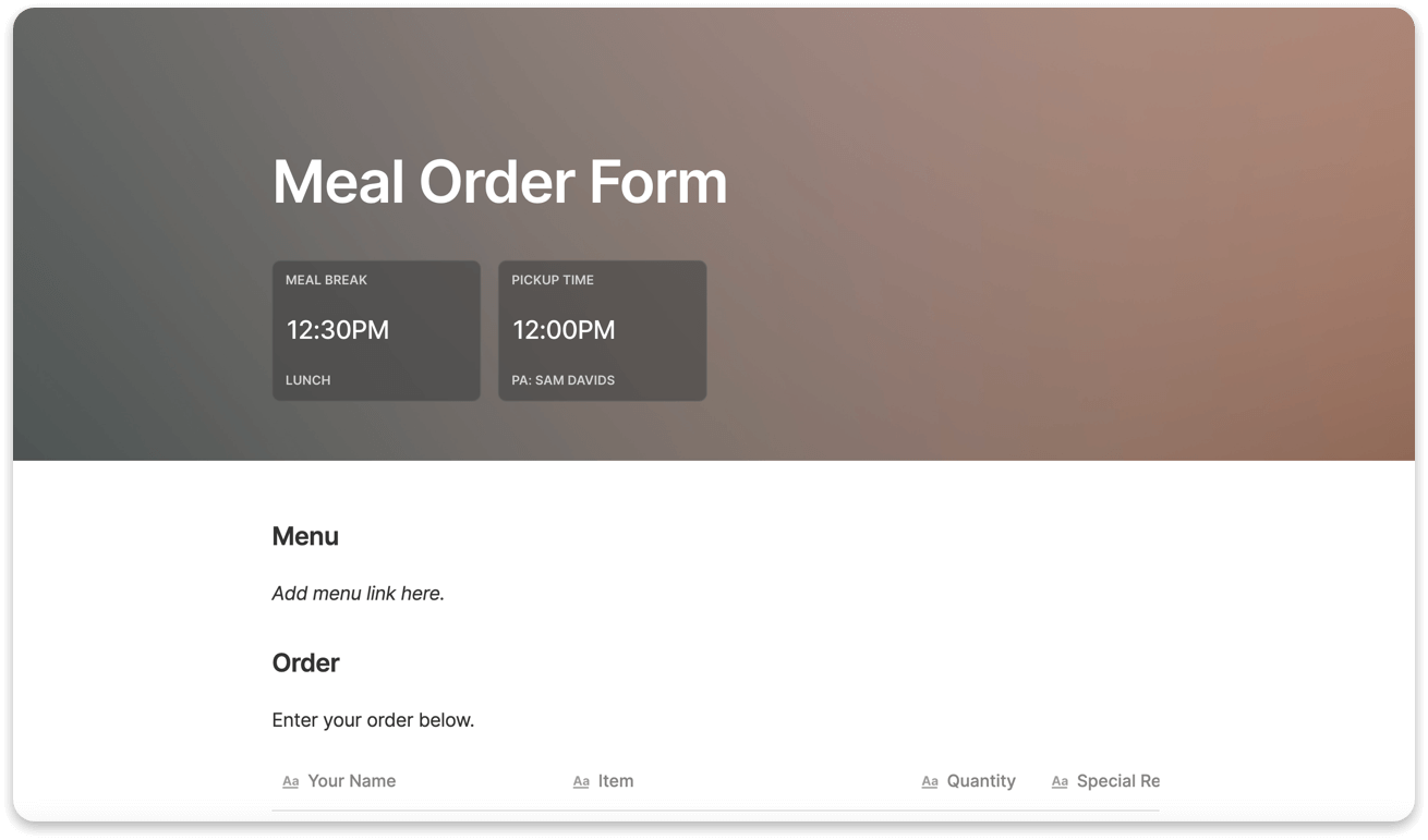 meal order form