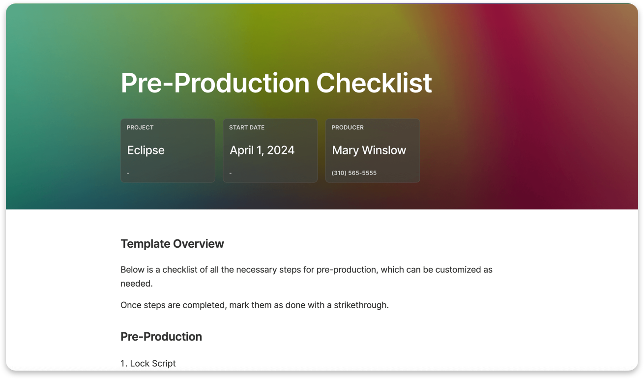 pre production checklist