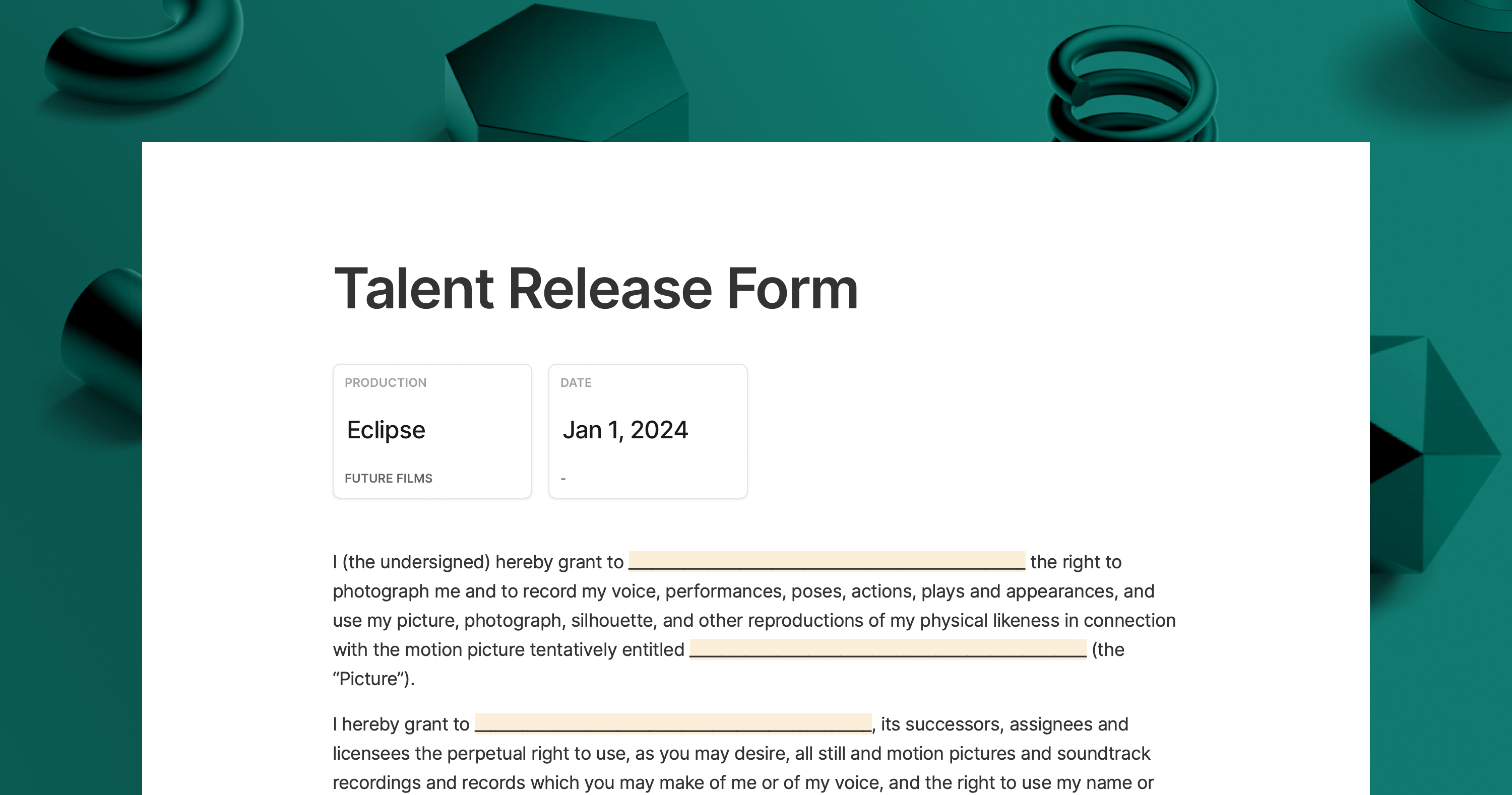 talent release form template